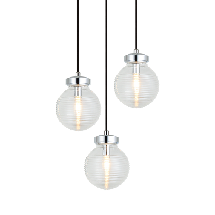 Steel Frame with Rubbed Clear Glass Globe Pendant