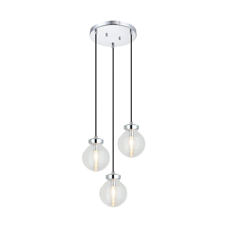 Steel Frame with Rubbed Clear Glass Globe Pendant