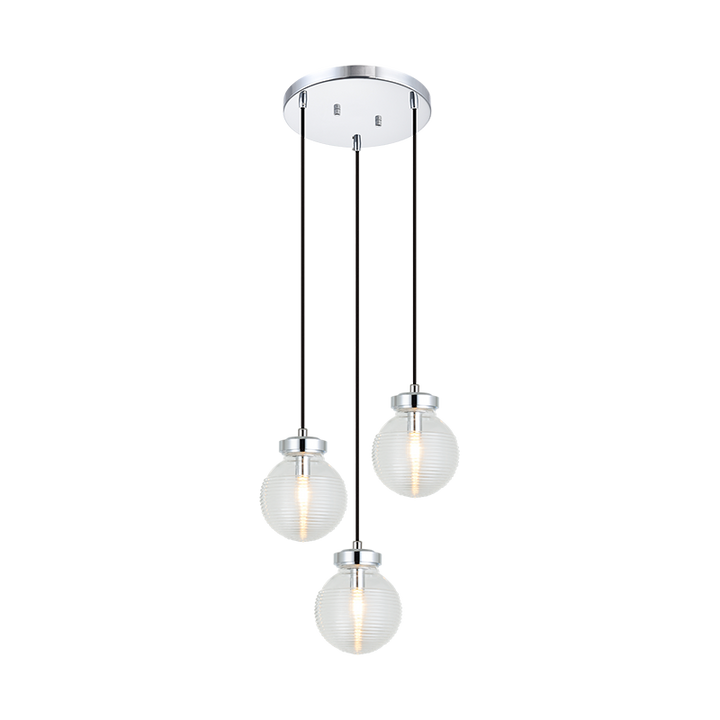 Steel Frame with Rubbed Clear Glass Globe Pendant