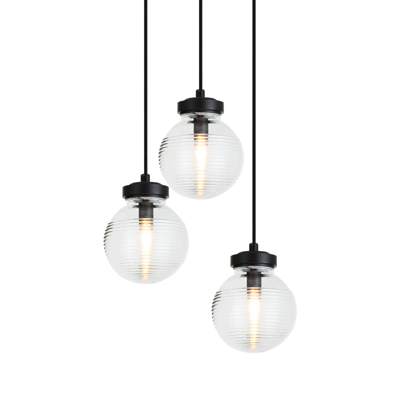 Steel Frame with Rubbed Clear Glass Globe Pendant