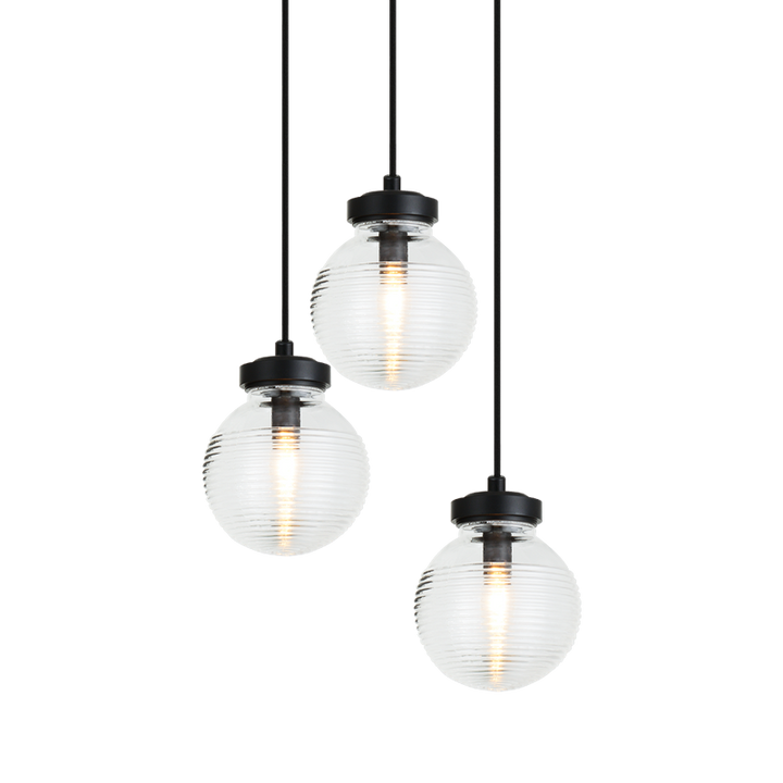 Steel Frame with Rubbed Clear Glass Globe Pendant
