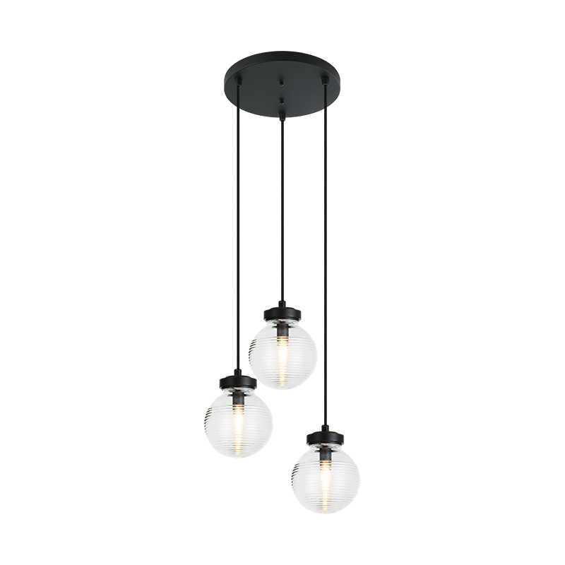 Steel Frame with Rubbed Clear Glass Globe Pendant