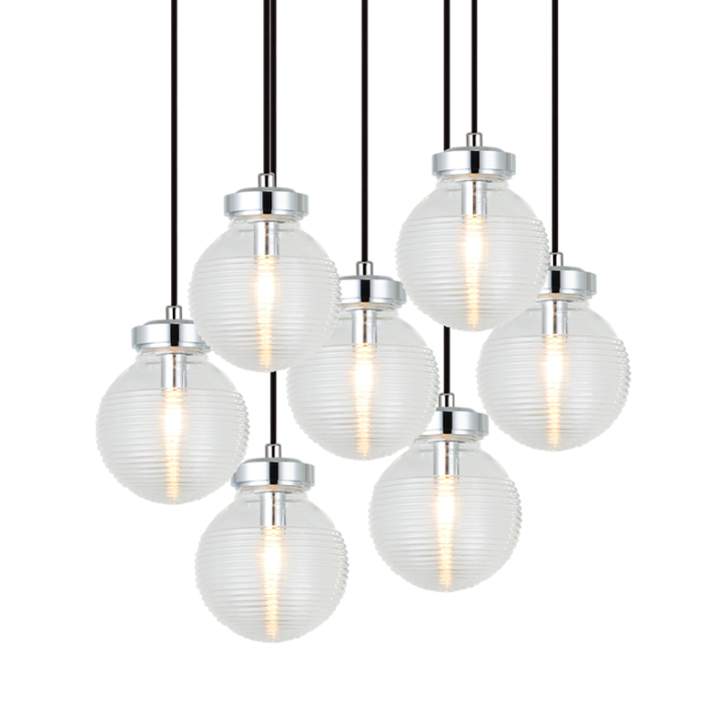 Steel Frame with Rubbed Clear Glass Globe Chandelier