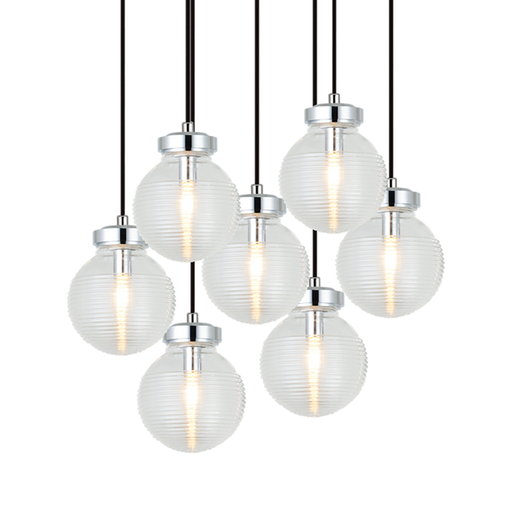 Steel Frame with Rubbed Clear Glass Globe Chandelier