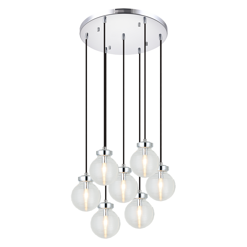 Steel Frame with Rubbed Clear Glass Globe Chandelier