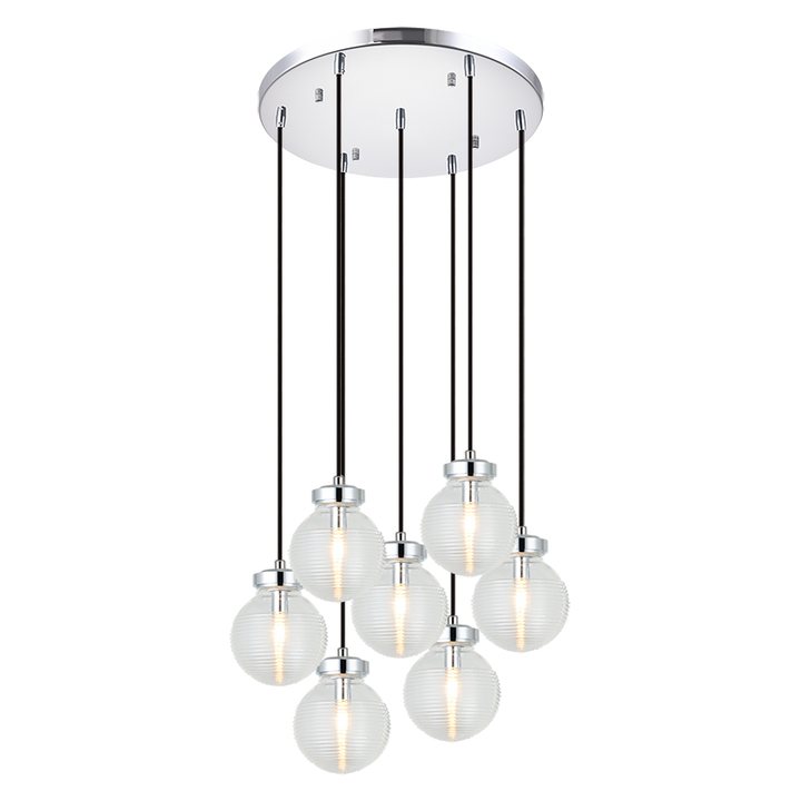 Steel Frame with Rubbed Clear Glass Globe Chandelier