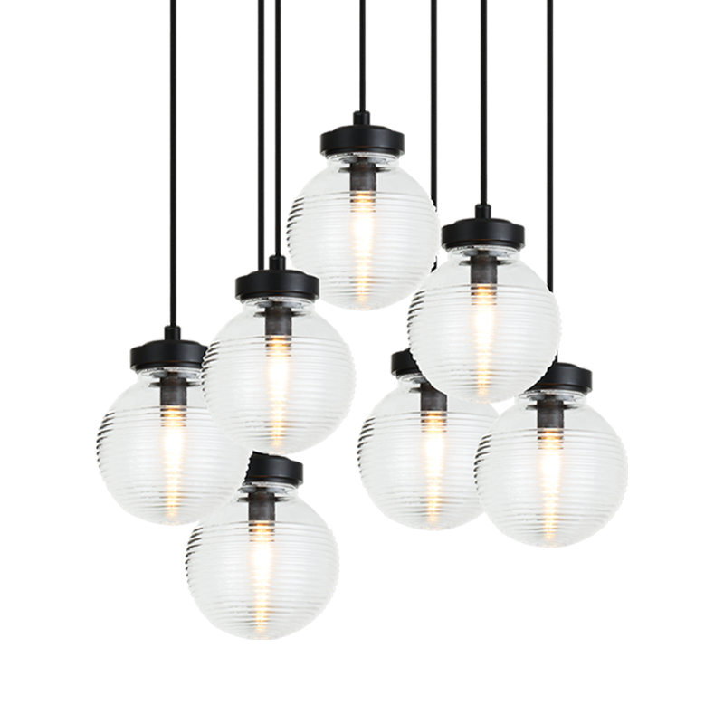 Steel Frame with Rubbed Clear Glass Globe Chandelier
