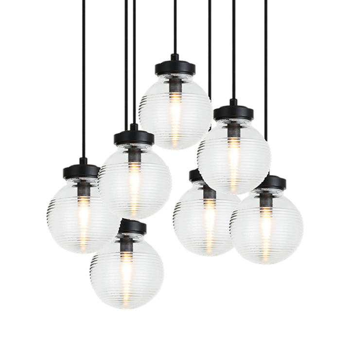 Steel Frame with Rubbed Clear Glass Globe Chandelier
