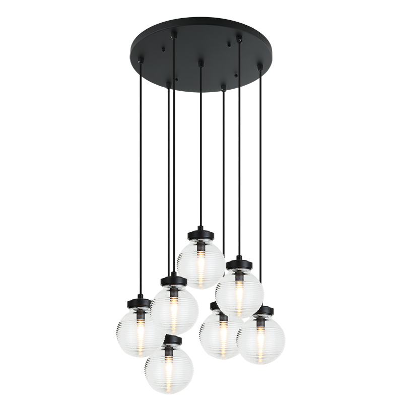 Steel Frame with Rubbed Clear Glass Globe Chandelier