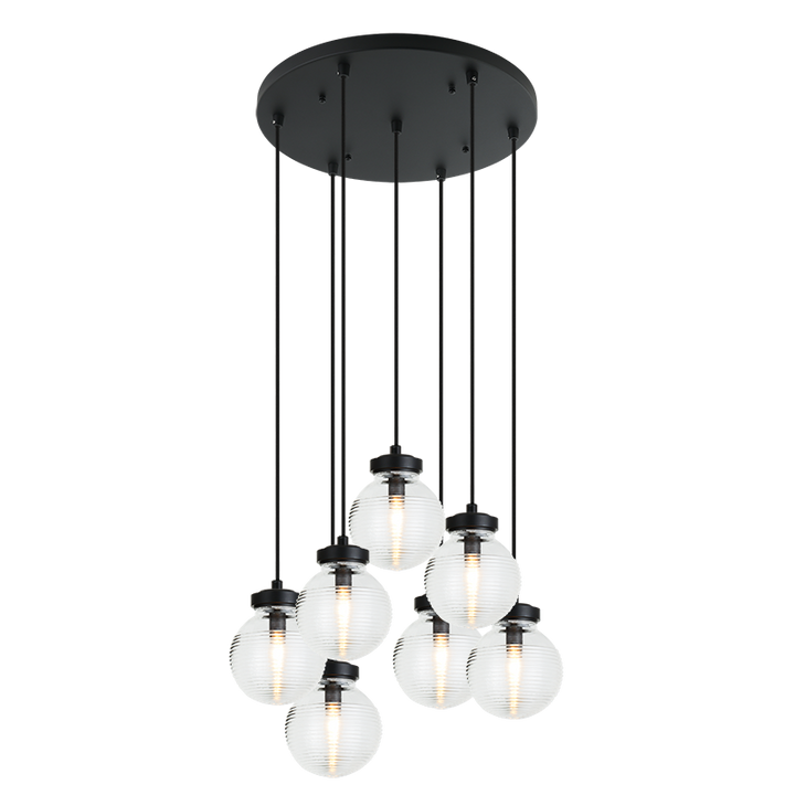 Steel Frame with Rubbed Clear Glass Globe Chandelier