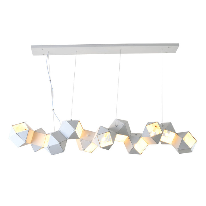 Geometric Block Chandelier with Reflective Interior in White by Bethel