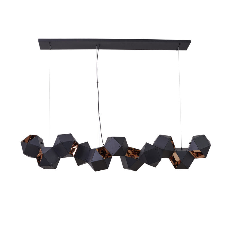 Geometric Block Chandelier with Reflective Interior in Black by Bethel