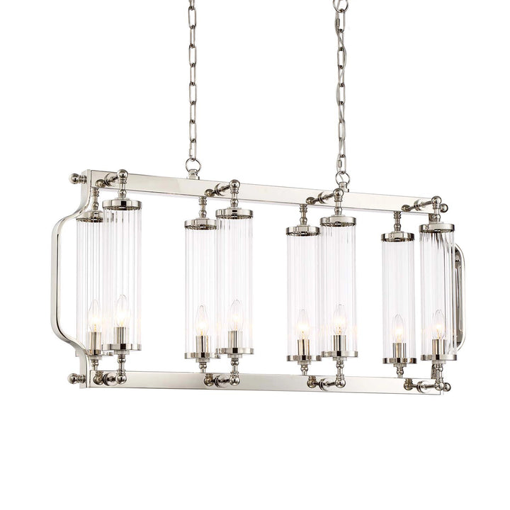 Regis Linear Glass Chandelier in Polished Nickel by Zeev