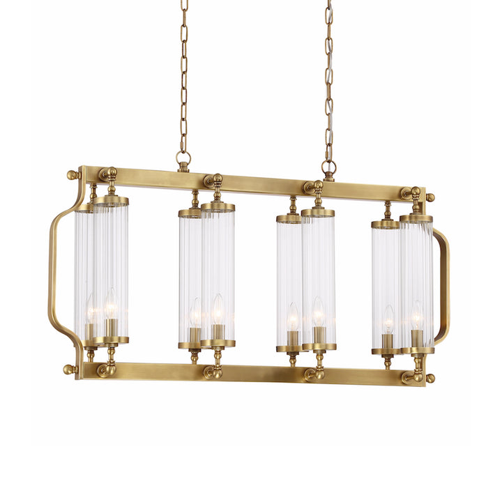 Regis Linear Glass Chandelier in Aged Brass by Zeev