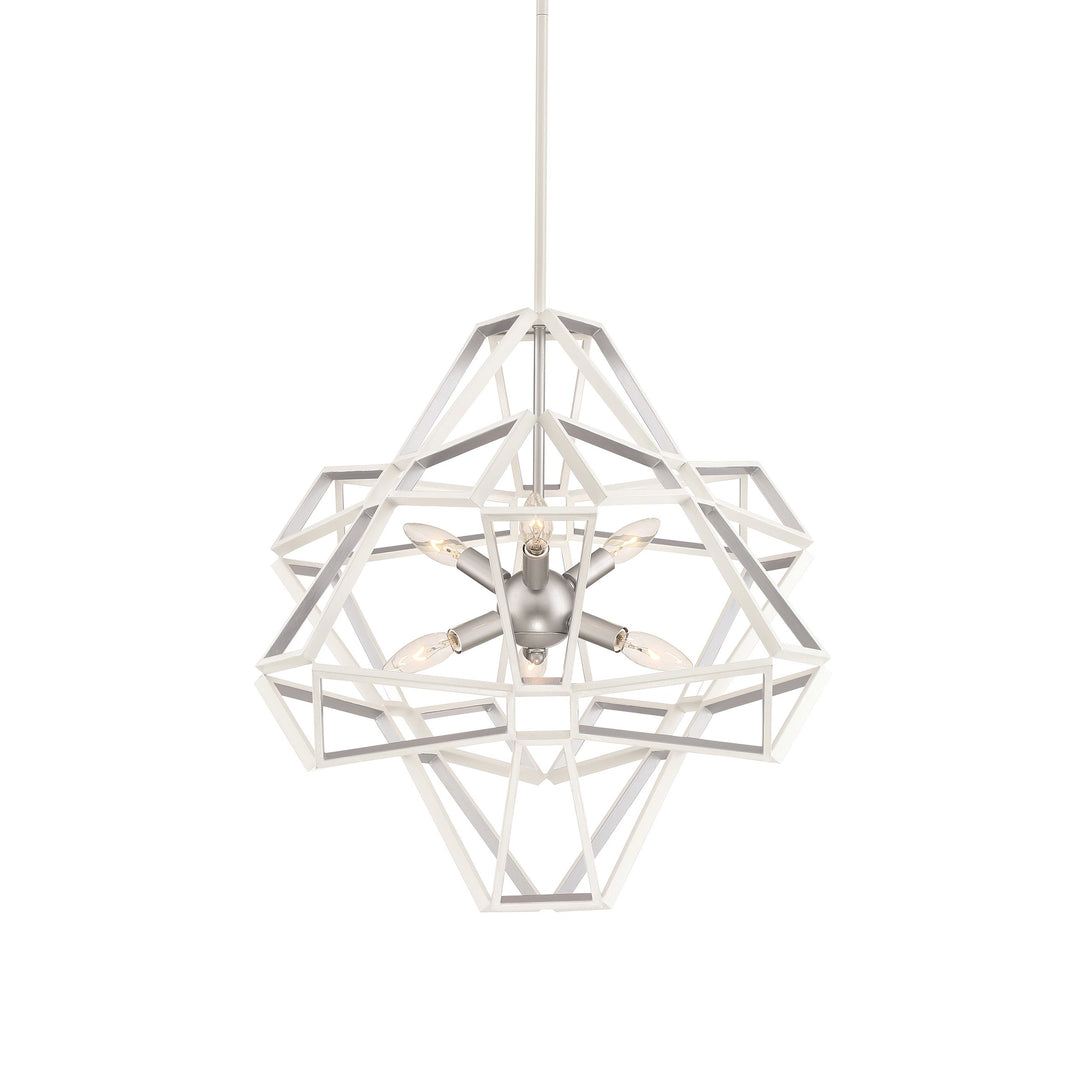 Unity Geometric Chandelier in Satin White w/Silver by Zeev