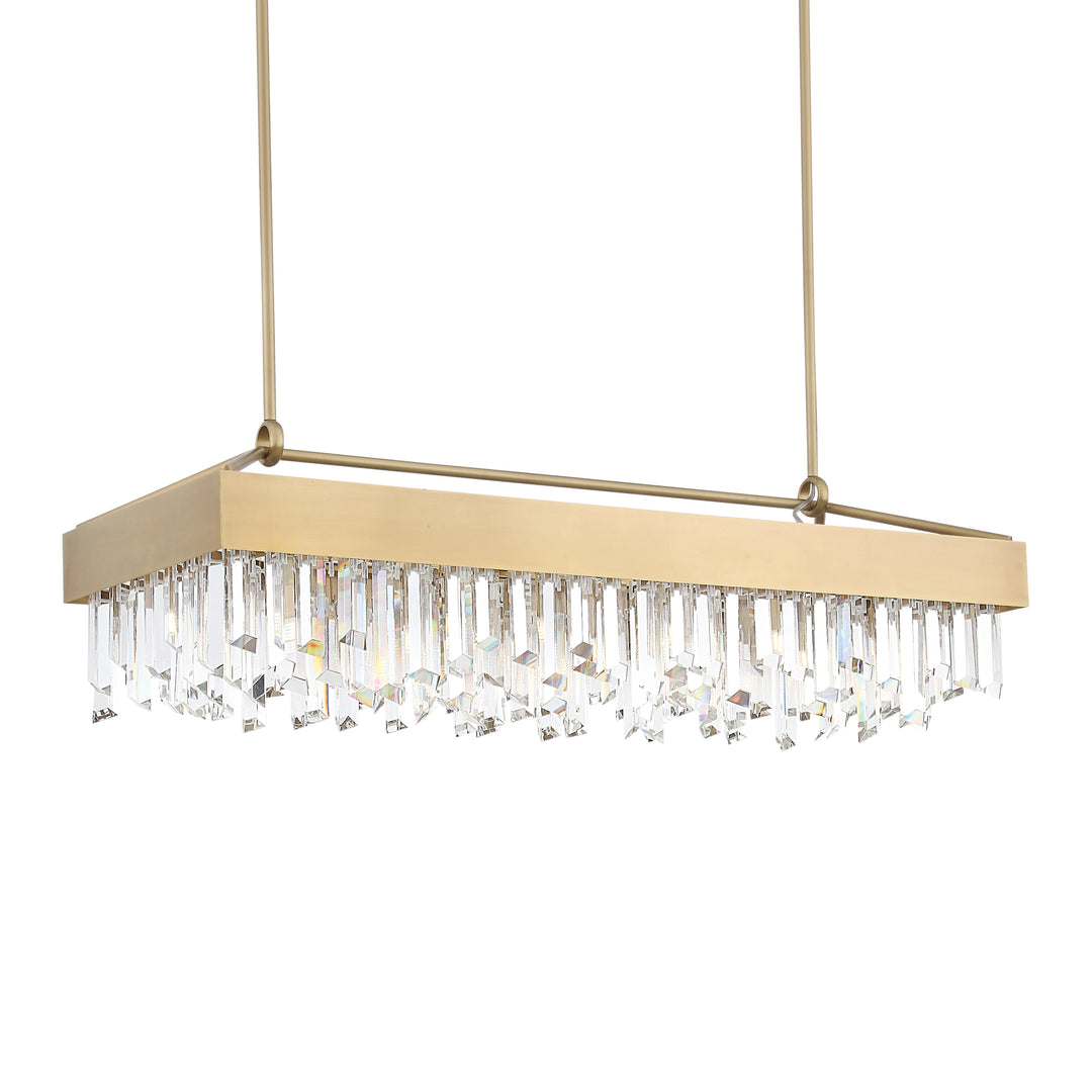 Cuspis Rectangular Crystal Chandelier in Aged Brass by Zeev