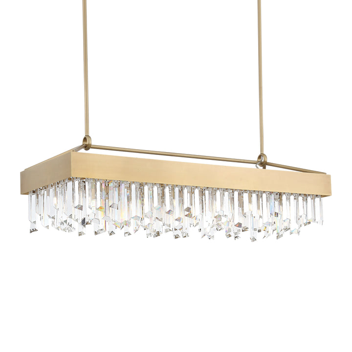 Cuspis Rectangular Crystal Chandelier in Aged Brass by Zeev