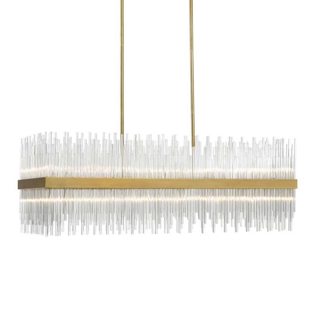 Citadel Rectangular Glass Chandelier in Aged Brass by Zeev