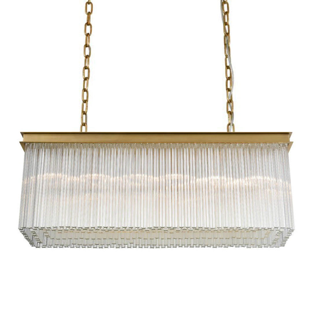 Lumineer Rectangular Crystal Chandelier in Aged Brass by Zeev