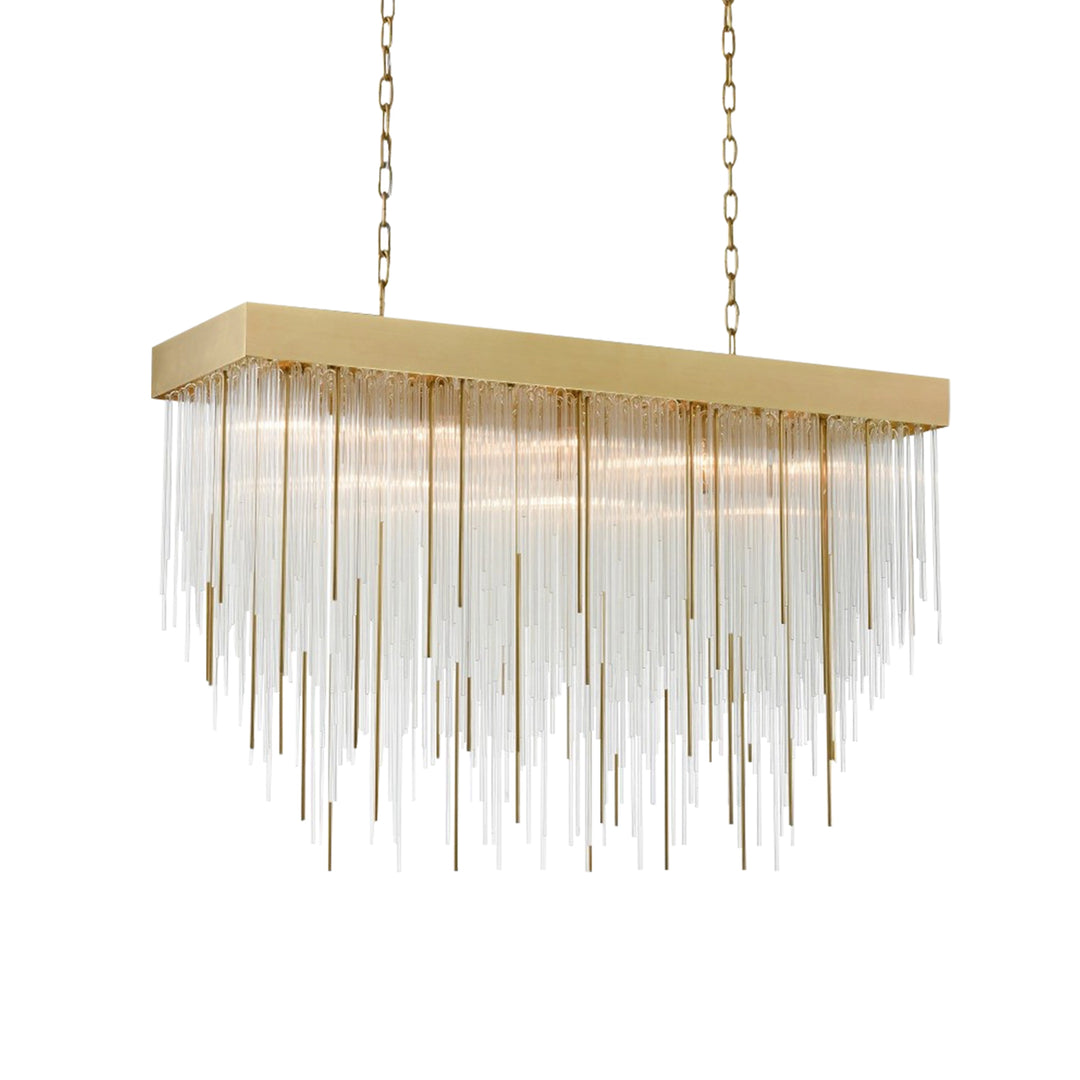 Waterfall Rectangular Glass Chandelier in Aged Brass by Zeev
