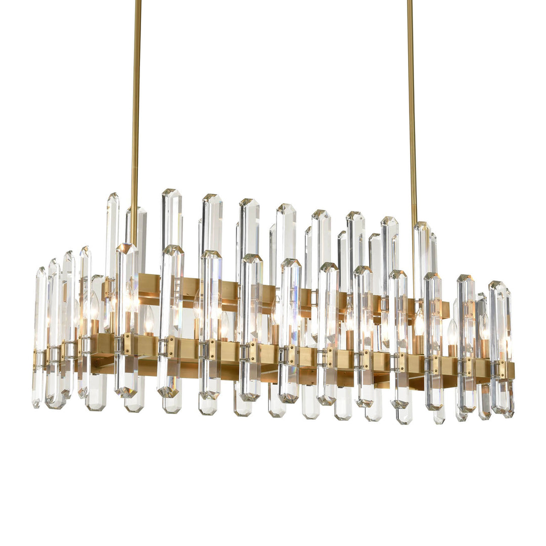 Clarion Rectangular Crystal Chandelier in Aged Brass by Zeev