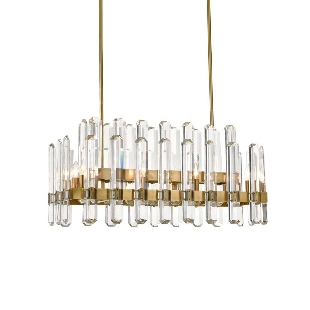 Clarion Rectangular Crystal Chandelier in Aged Brass by Zeev