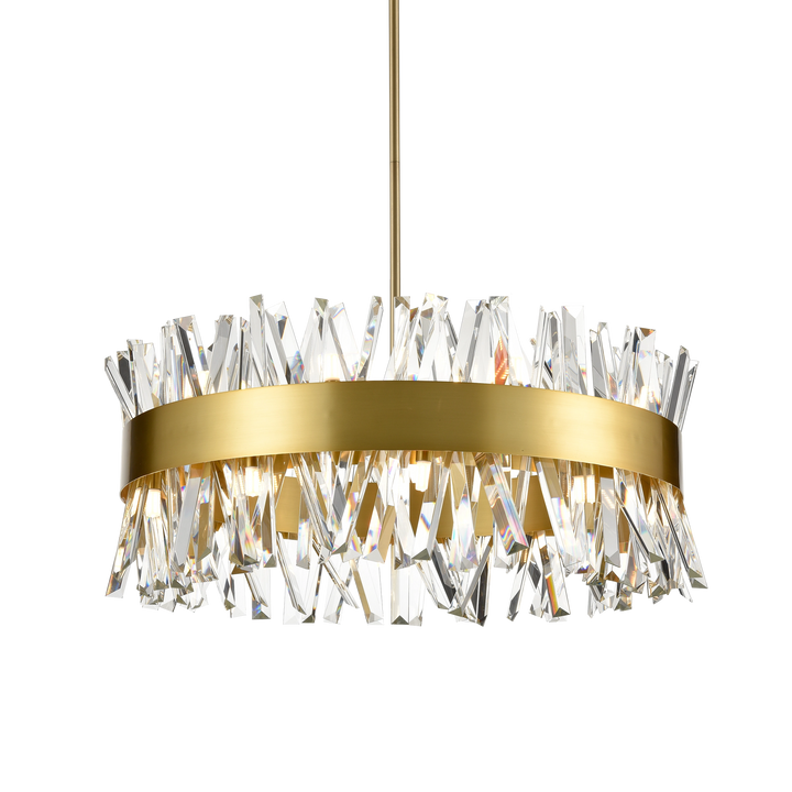 Avalanche Crystal Drum Chandelier in Aged Brass by Zeev