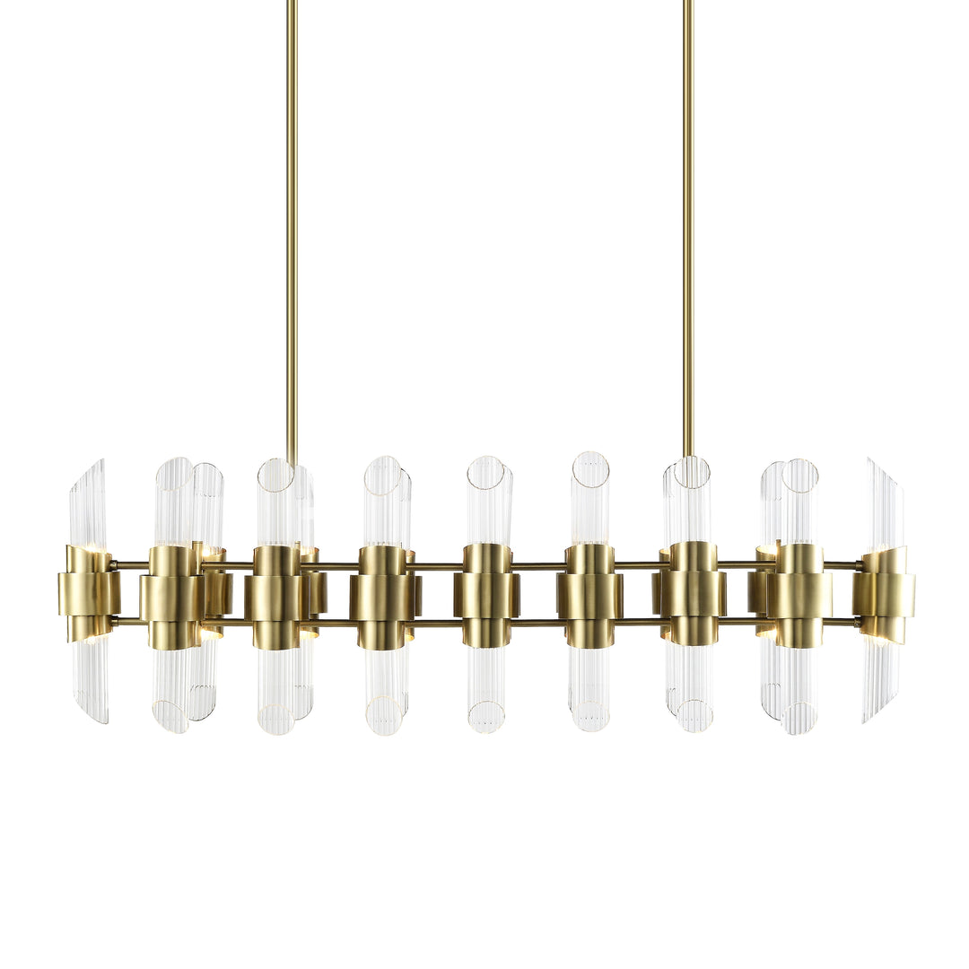 Pillar Linear Glass Chandelier in Aged Brass by Zeev