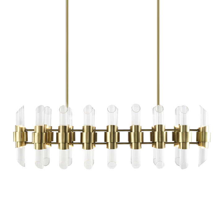 Pillar Linear Glass Chandelier in Aged Brass by Zeev