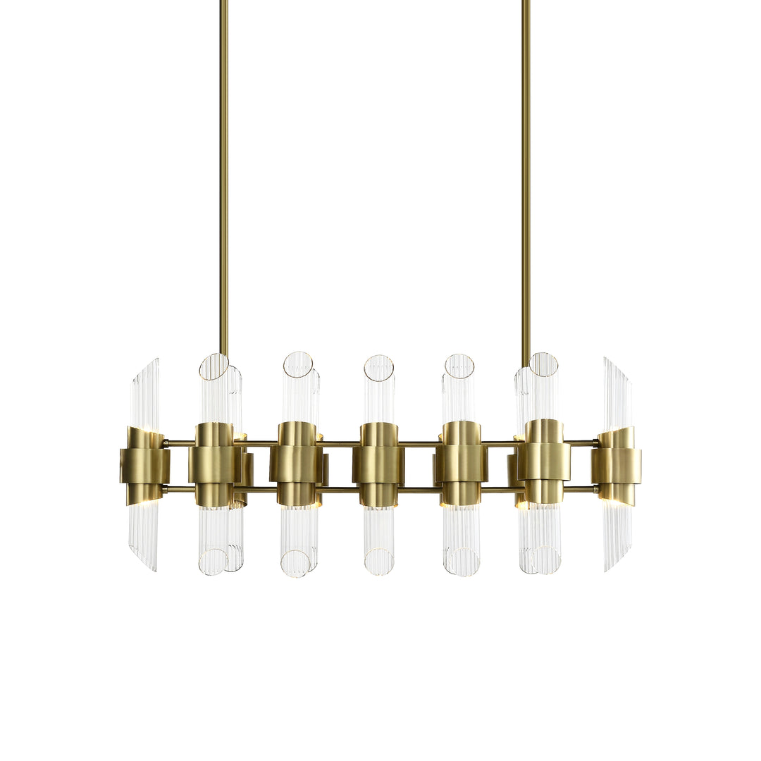Pillar Linear Glass Chandelier in Aged Brass by Zeev