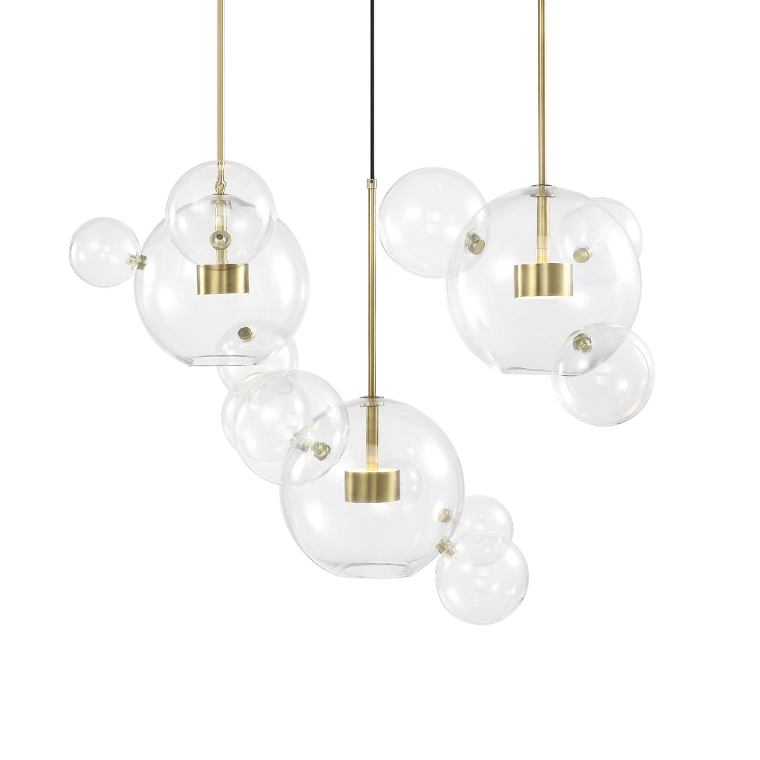 Sattelite Glass Globe Multi-Pendant in Aged Brass by Zeev