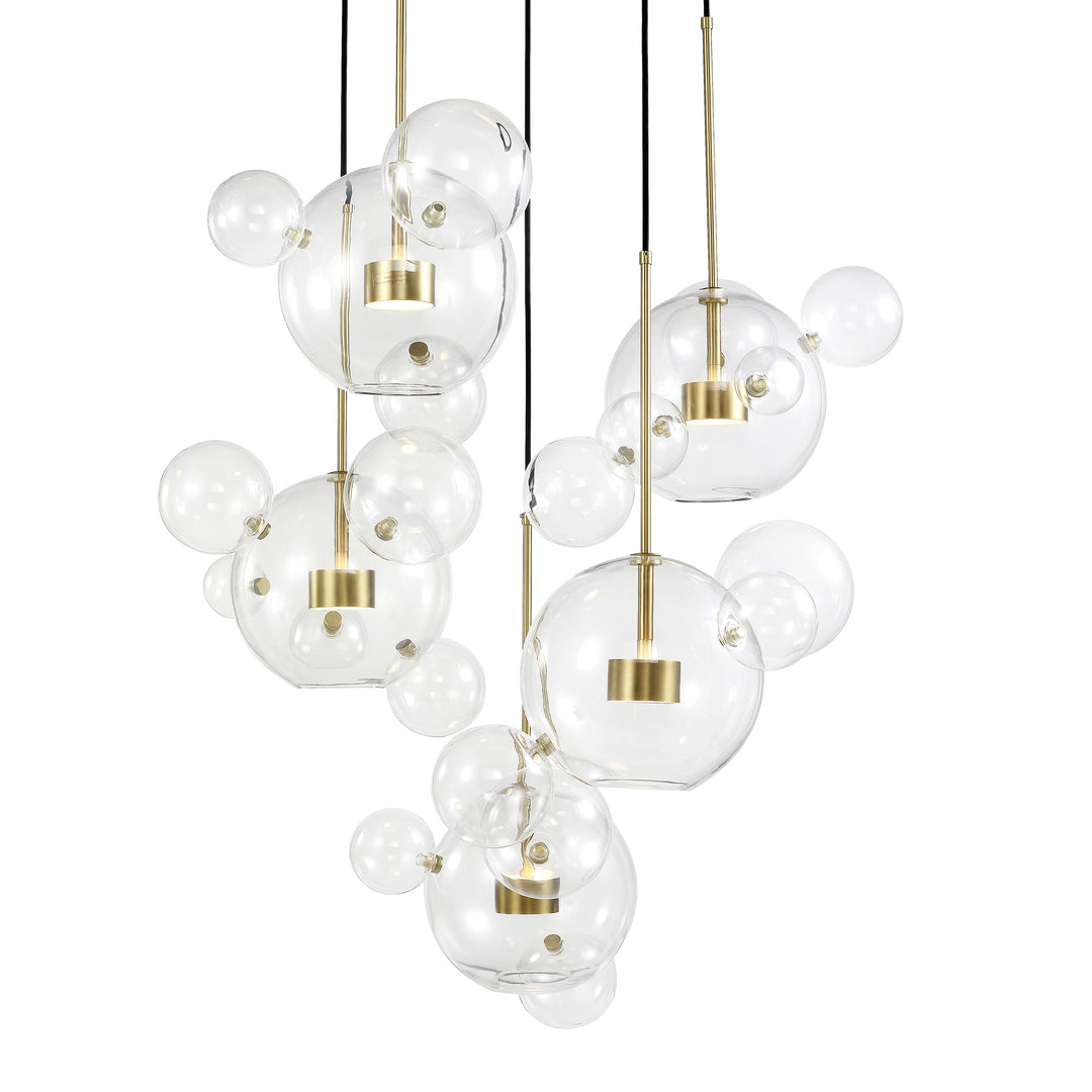 Sattelite Glass Globe Multi-Pendant in Aged Brass by Zeev