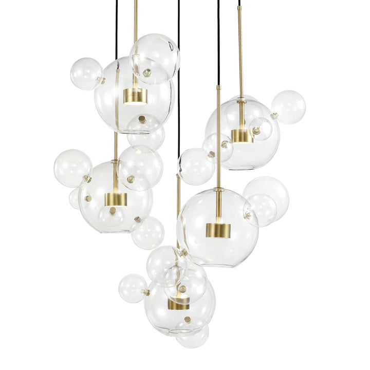 Sattelite Glass Globe Multi-Pendant in Aged Brass by Zeev