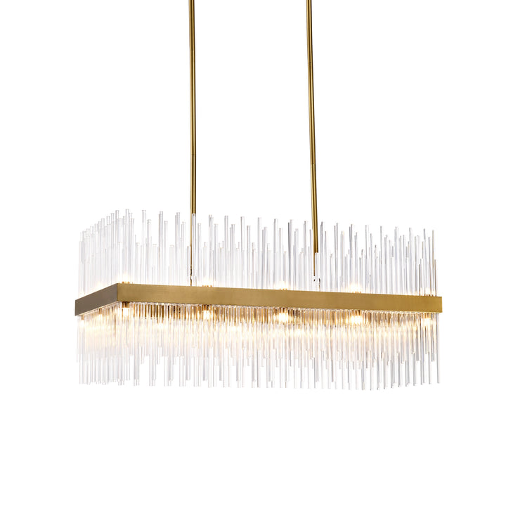 Citadel Rectangular Glass Chandelier in Aged Brass by Zeev
