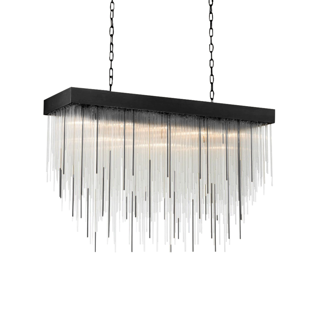 Waterfall Rectangular Glass Chandelier in Satin Brushed Black by Zeev
