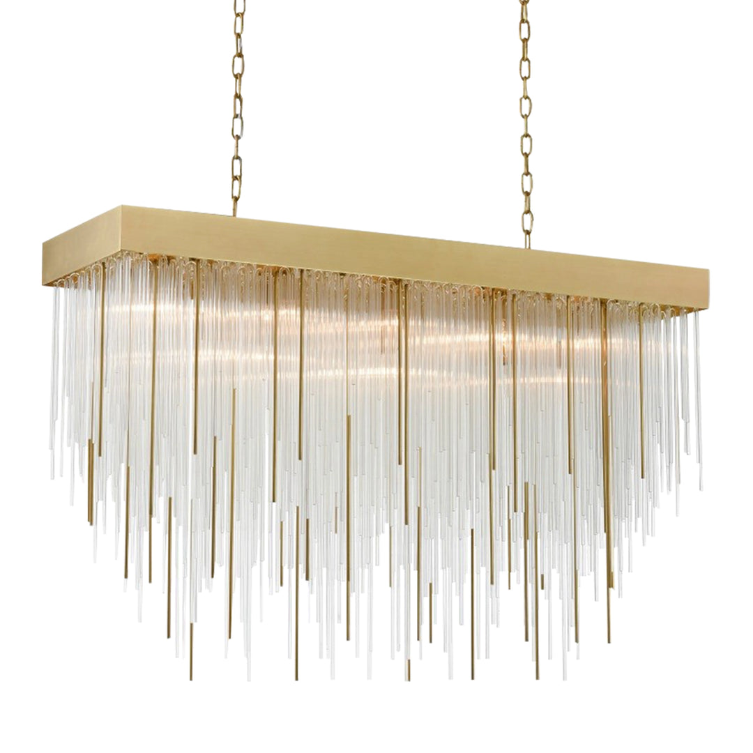 Waterfall Rectangular Glass Chandelier in Aged Brass by Zeev