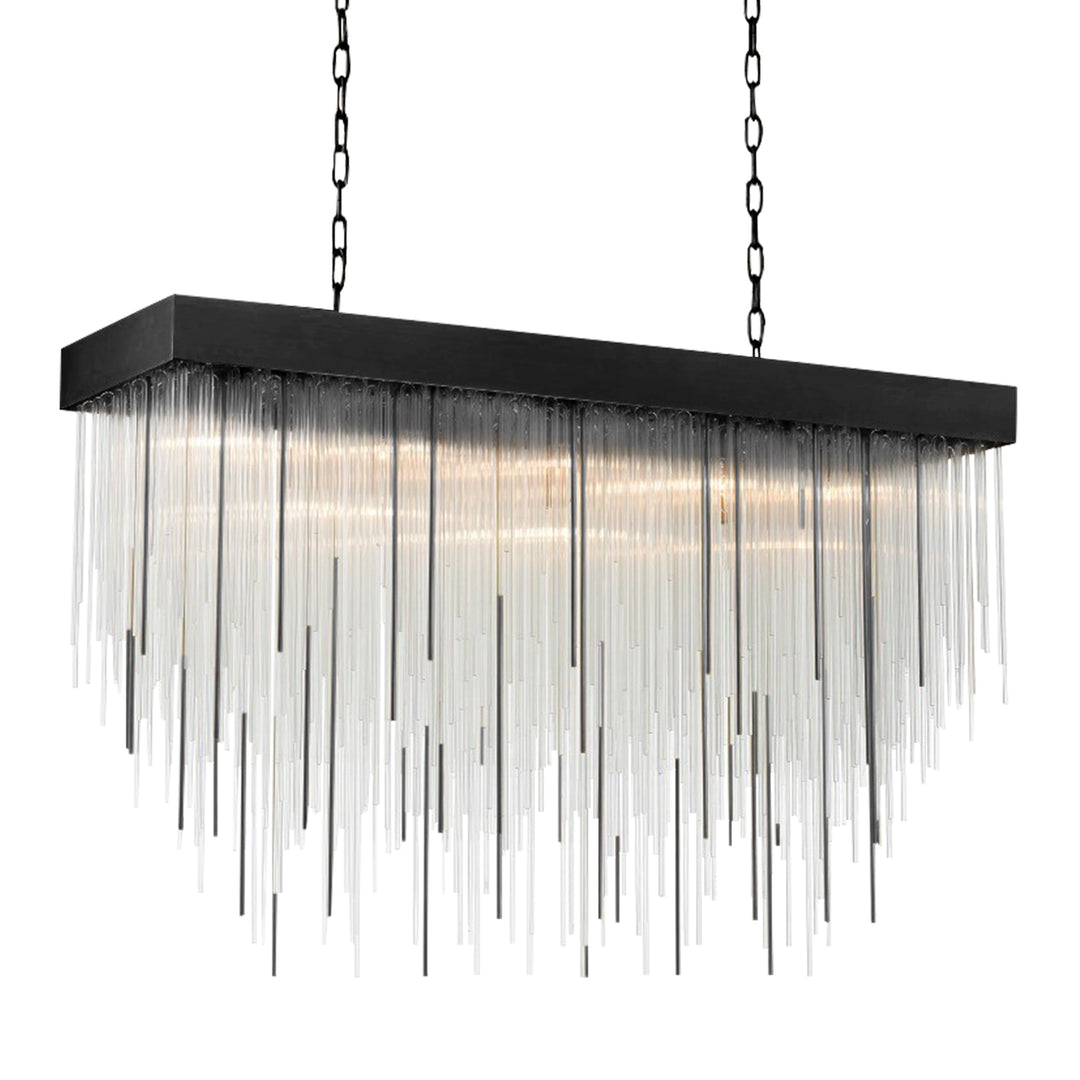 Waterfall Rectangular Glass Chandelier in Satin Brushed Black by Zeev