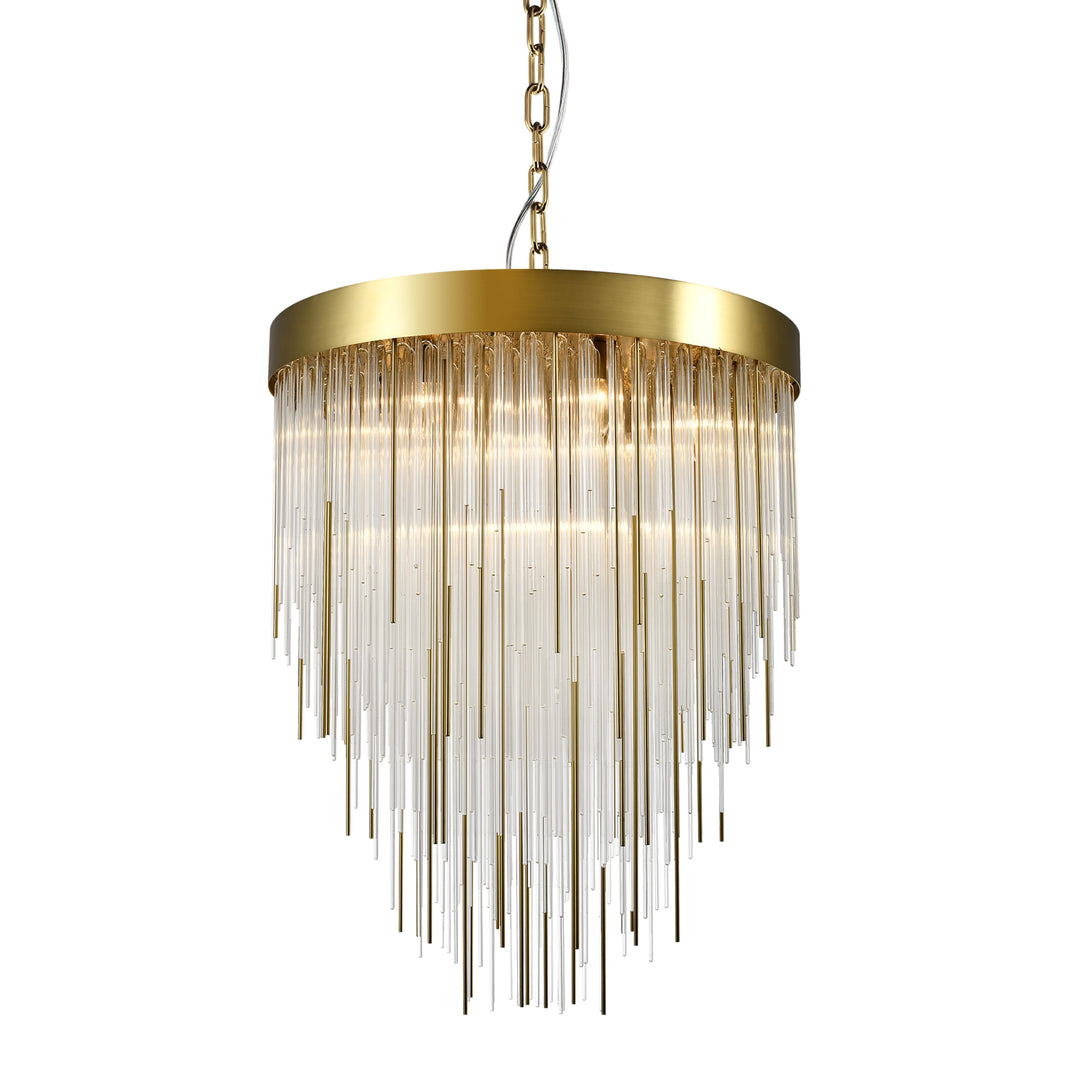 Waterfall Rectangular Glass Chandelier in Aged Brass by Zeev