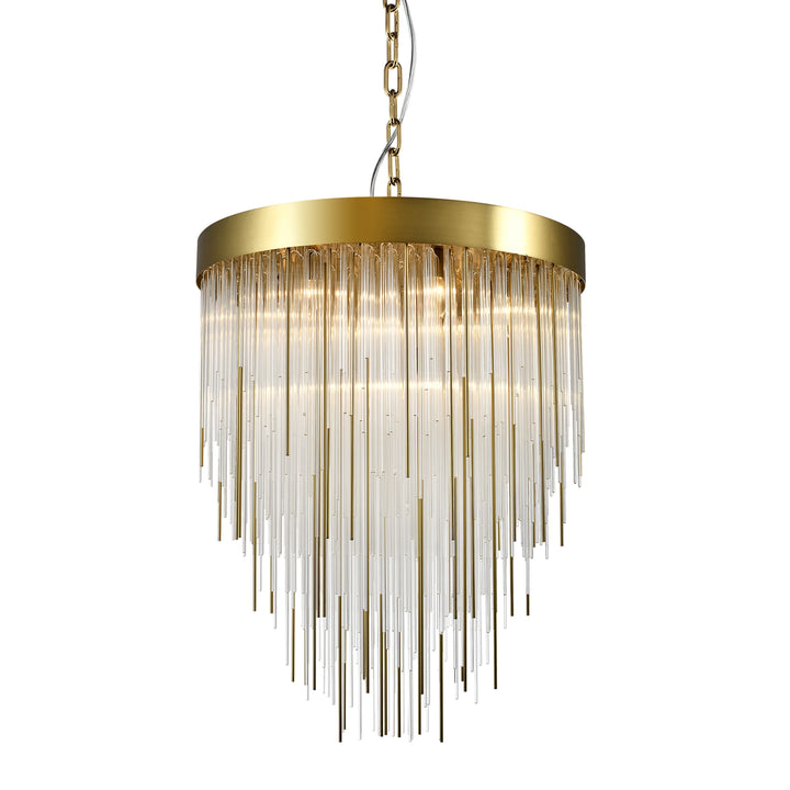 Waterfall Rectangular Glass Chandelier in Aged Brass by Zeev