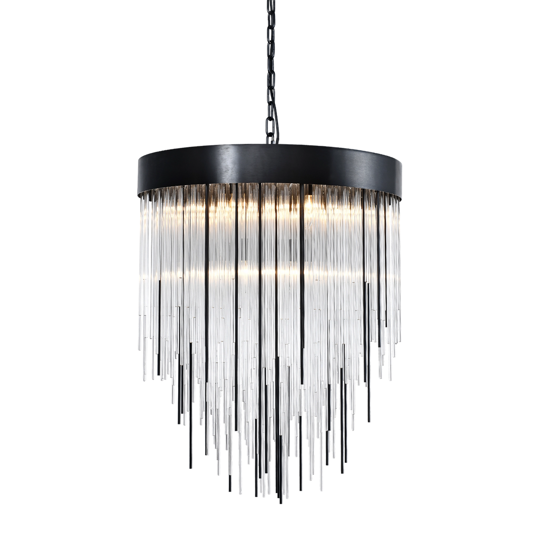 Waterfall Rectangular Glass Chandelier in Satin Brushed Black by Zeev