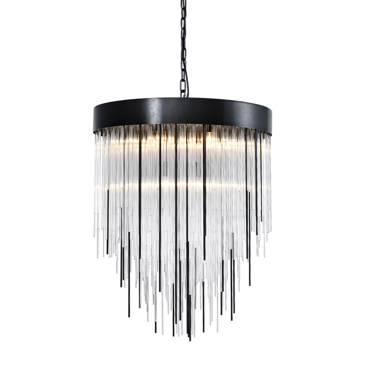 Waterfall Rectangular Glass Chandelier in Satin Brushed Black by Zeev