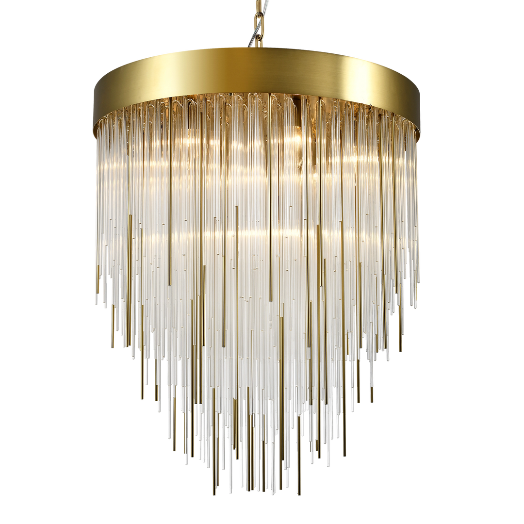 Waterfall Rectangular Glass Chandelier in Aged Brass by Zeev