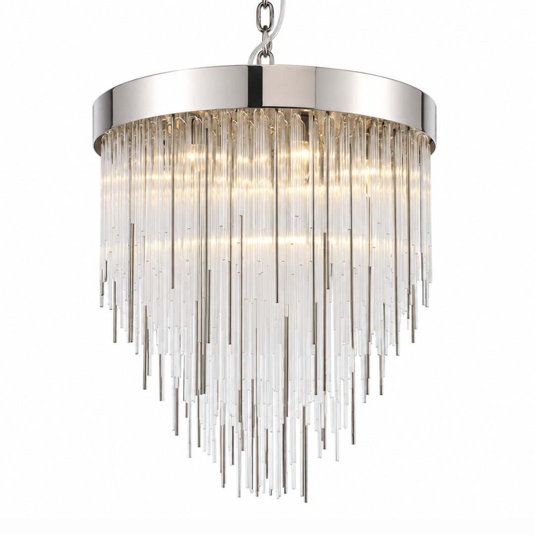 Waterfall Rectangular Glass Chandelier in Polished Nickel by Zeev
