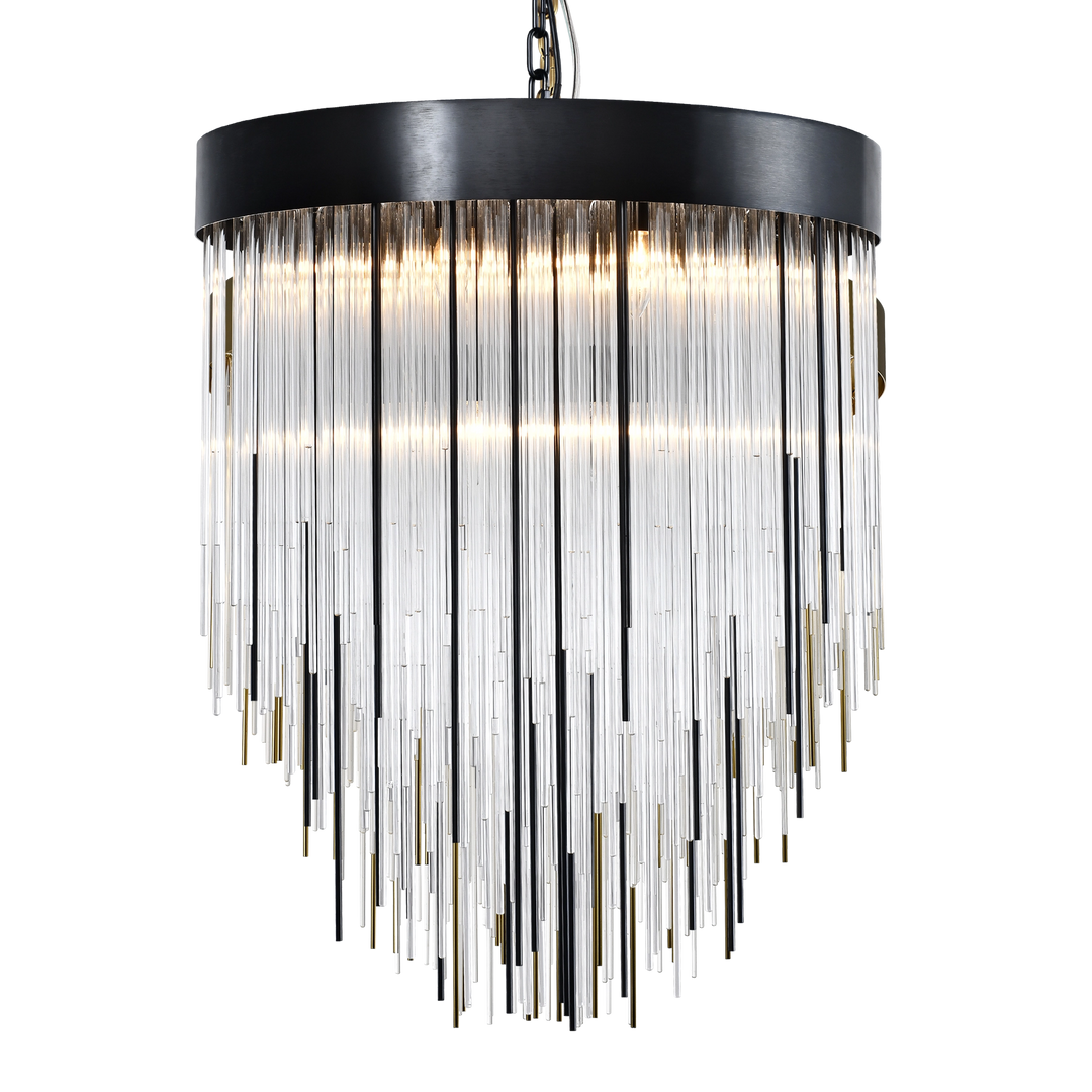 Waterfall Rectangular Glass Chandelier in Satin Brushed Black by Zeev