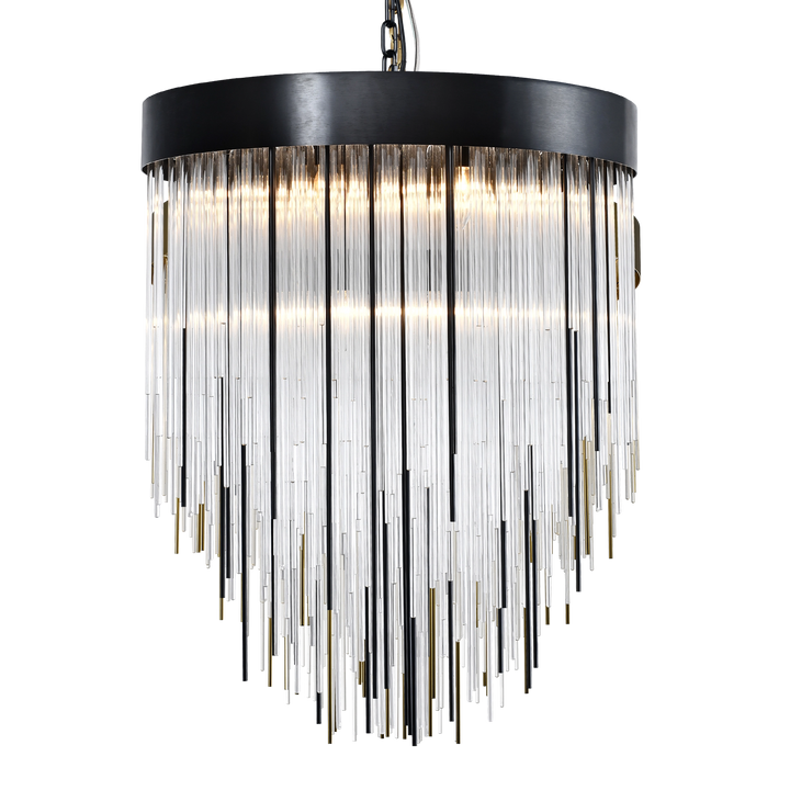 Waterfall Rectangular Glass Chandelier in Satin Brushed Black by Zeev