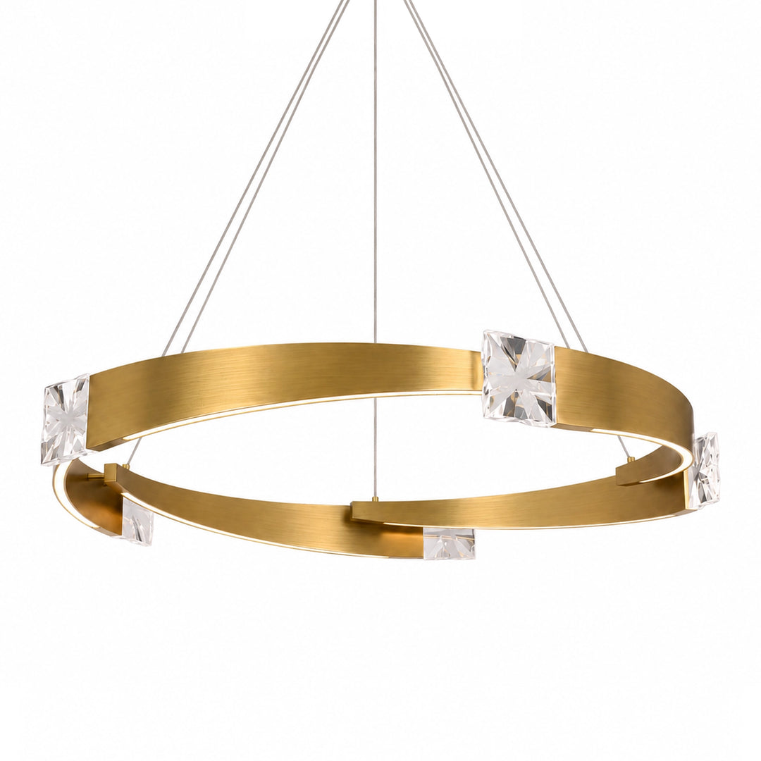 Arcus Segmental Crystal Chandelier in Aged Brass by Zeev