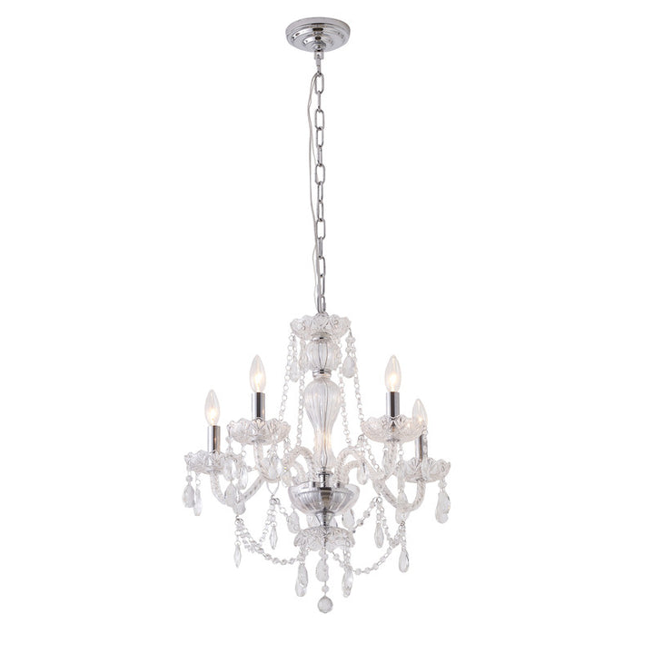 Clear Crystal Chandelier with Clear Glass Arms &amp; Chrome Hardware