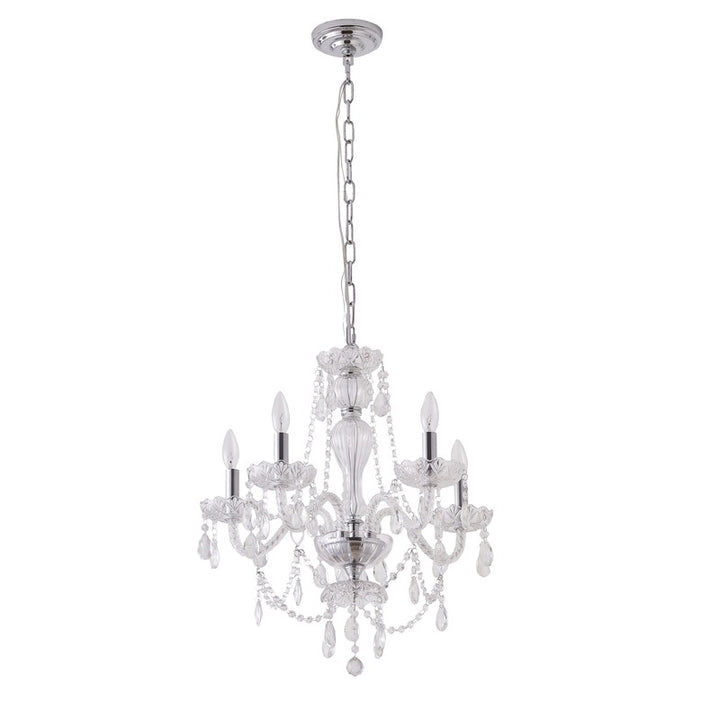 Clear Crystal Chandelier with Clear Glass Arms &amp; Chrome Hardware