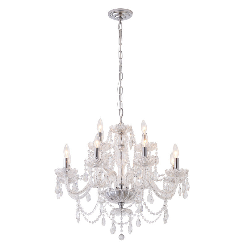 Two Tier Clear Crystal Chandelier with Twisted Glass Arms and Chrome Hardware by Bethel