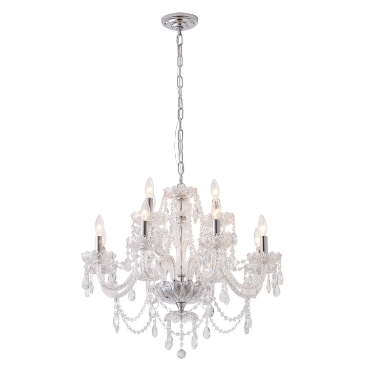 Two Tier Clear Crystal Chandelier with Twisted Glass Arms and Chrome Hardware by Bethel